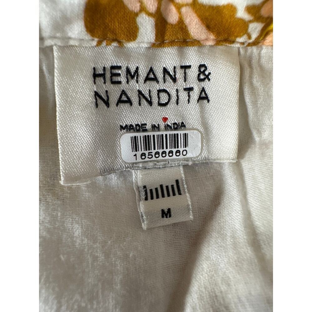 Hemant & Nandita Tora Shirt Dress Floral Eyelet Sleeveless Maxi White Yellow M - Picture 7 of 10